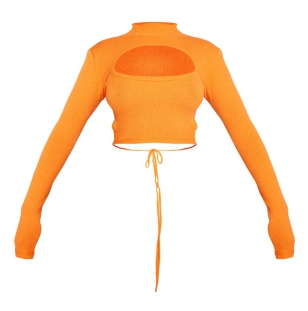 PLT Orange Cut-Out Tie Back Long Sleeve Knit Crop Top